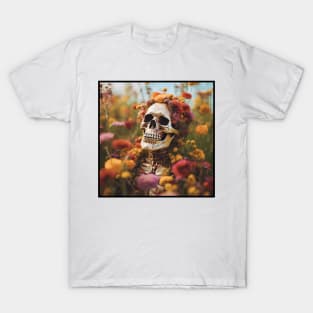 Creepy Skeleton Flower Cartoon Vintage T-Shirt